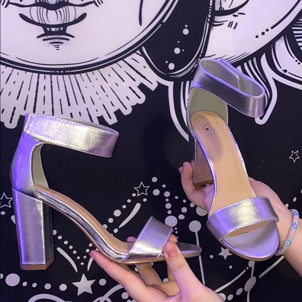 Silver Metallic Chunky Heels